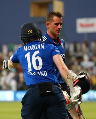Hales walks, Morgan enters the green.