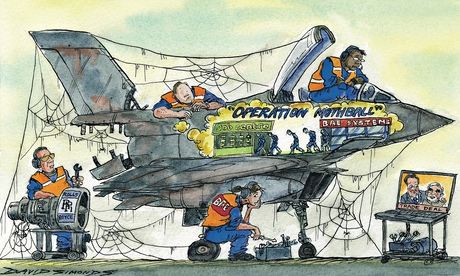 Cartoon of BAE jet fighter covered with cobwebs