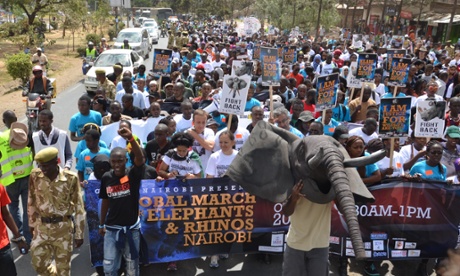 Kenyan take to the streets in support of elephants and rhinos. Global March for Elephants and Rhinos, Nairobi, October 3rd, 2015.