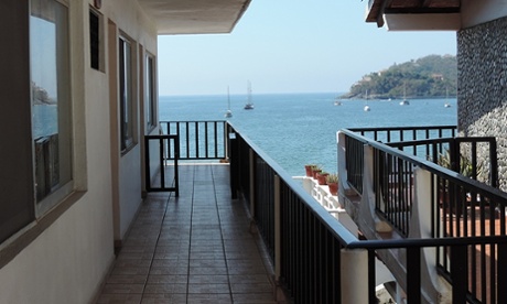 View from a room balcony, towards the sea, at Hotel Palacios, Zihuatanejo, Guerrero, Mexico