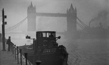  Tower Bridge in heavy fog, London, December 1952.