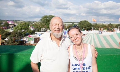 Michael and Emily Eavis survey the Glastonbury site on Tuesday.