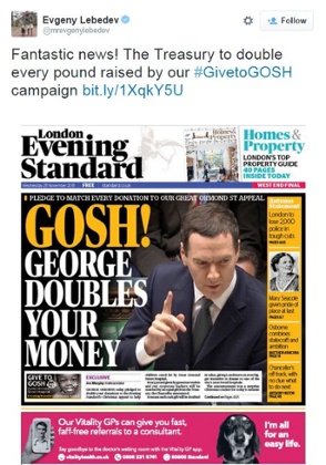 Evgeny Lebdedev's deteted tweet