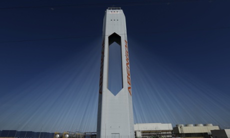 A tower at the Abengoa solar plant in Sanlúcar la Mayor, near Seville in Spain.