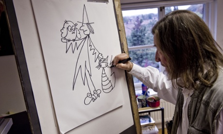 Jan Pienkowski sketching Meg and Mog.