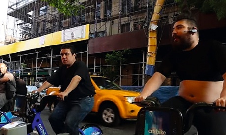 Photograph of Josh Ostrovsky at spinning class for the homeless in New York