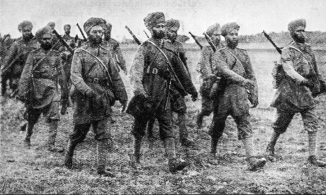 Sikh soldiers marching during the First World War in France, 1914