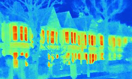 Thermal image of houses on city street