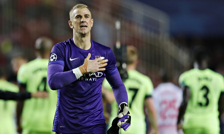 Joe Hart gestures to Manchester City fans