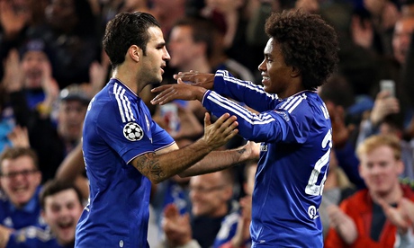 Cesc Fàbregas and Willian celebrate