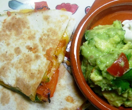 MizPepperpot's roasted pepper quesadilla and guacamole