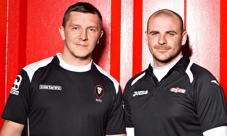 ‘We demand respect’ ... Salford City’s joint gaffers Jonno and Bernard. Photograph: Rachel Joseph/BB