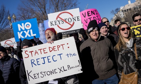 Demonstrators hold a rally against the Keystone XL pipeline outside of the White House in Washington, D.C., U.S., on Saturday, Jan. 10, 2015.