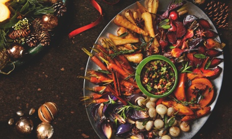 Photograph of Yotam Ottolenghi's roast winter vegetable platter with walnut and barberry salsa