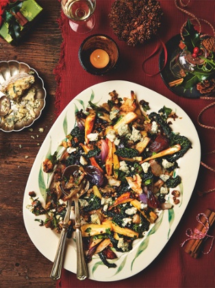 Yotam Ottolenghi's roast parsnips and jerusalem artichokes with cavolo nero and stilton 