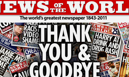 The News of the World’s final issue after 168 years in July 2011. 