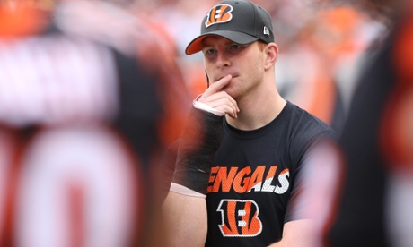 Cincinnati Bengals quarterback Andy Dalton looks on from the sidelines during the second half of his team's loss to the Pittsburgh Steelers.