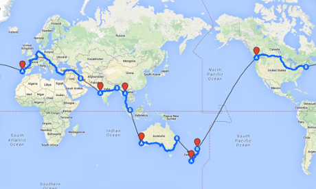 The route taken by Nicholson on his 123 day trip