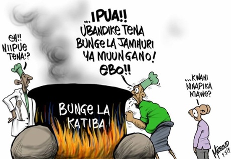 One of Masoud’s cartoons depicting Tanzania’s ongoing debate on constitutional amendments