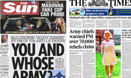 The front pages of the Sun and the Times. 