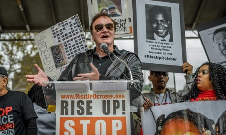 Quentin Tarantino speaking at anti-police brutality protest in October in New York.