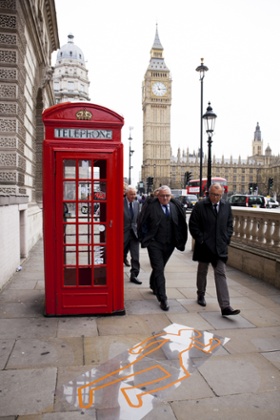 An outline of a woman’s body at the Houses of Parliament