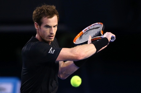 Andy Murray plays a backhand.