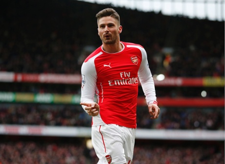 Olivier Giroud celebrates scoring the first goal.