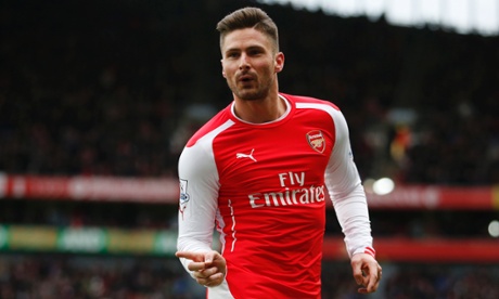 Arsenal's Olivier Giroud celebrates scoring the opening goal in the match against Aston Villa.