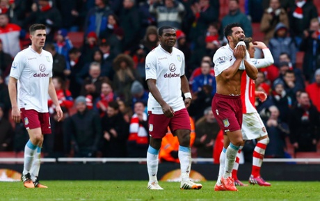 Bad day for Aston Villa's Kieran Richardson, Ciaran Clark and Jores Okore.