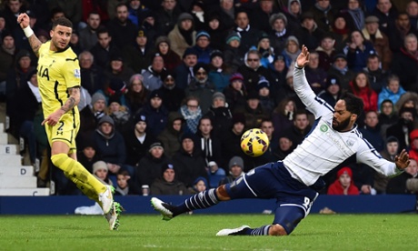 Joleon Lescott handles the ball from a cross from Tottenham Hotspur's Kyle Walker leading to a penalty.