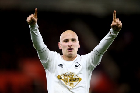 Jonjo Shelvey celebrates after scoring the opening goal.