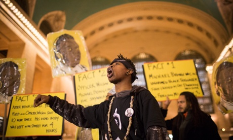 Protest at Grand Central commemorating the death of Michael Brown