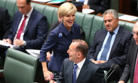 The Prime Minister Tony Abbott with Foreign minister Julie Bishop during question time in the House of Representatives this afternoon, Tuesday 10th February 2015.