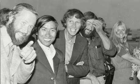 Jan Scott with (from left) Chris Bonington, Pertemba Sherpa, Dougal Haston and Doug Scott on their return from Everest in 1975.
