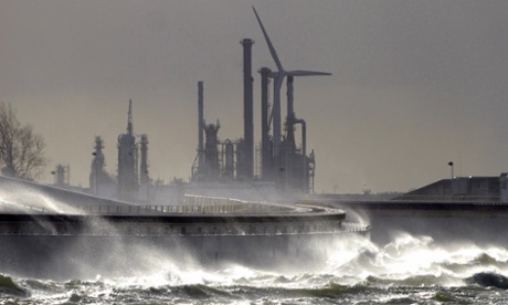 The giant Maeslant surge barrier guards the entrance to the Port of Rotterdam.