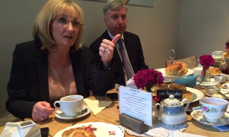 Margaret Curran, the shadow Scottish secretary, talks to reporters in the Burnside Teapot cafe in Rutherglen, Glasgow.