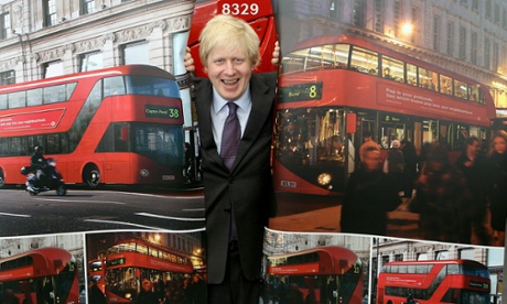 Mayor of London Boris Johnson poses with artists impressions of the design for London's new Routemaster bus on May 17, 2010 in London,.