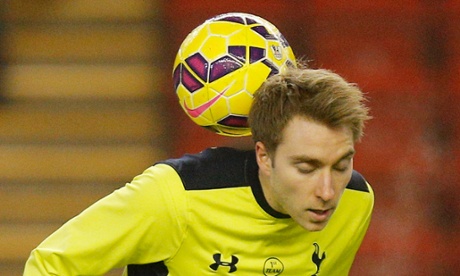 Tottenham's Christian Eriksen warms up before the game against Liverpool at Anfield.