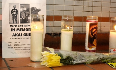 Makeshift memorial to Akai Gurley at the Louis Pink Houses in Brooklyn, New York. Gurley was mistakenly killed by police.