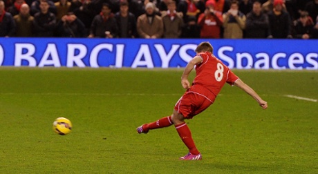 Steven Gerrard scores from the penalty spot to make it 2-1.