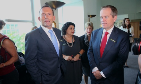 The Prime Minister Tony Abbott and Opposition leader Bill Shorten at the release of the Close the Gap report for 2015 in Parliament House this morning, Tuesday 11th February