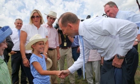 The Prime Minister Tony Abbott meets Grace Hodgkinson on their property 
