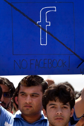 Pakistani students hold a rally against the Facebook page Everybody Draw Mohammed Day! in Islamabad in 2010.