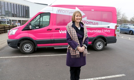 On the buses: Harriet Harman and her striking campaign vehicle.