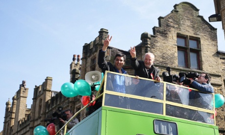 Blue-sky thinking: George Galloway on the Respect bus in Bradford in 2012.