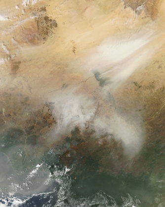 Fires and dust in Central Africa