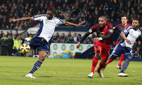 West Bromwich's Brown Ideye  fires the Baggies into the lead.