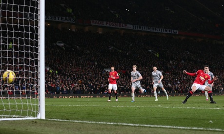 Robin van Persie slots home United's third from the spot.