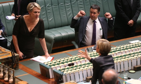The Foreign Minister Julie Bishop and and shadow Tanya Plibersek after a motion on a stay of executions for Andrew Chan and Myuram Sukumaran this morning in the Reps chamber.